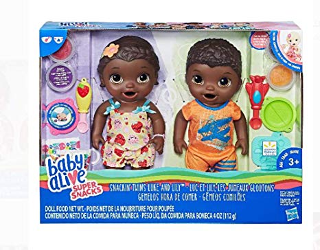 NEW Baby Alive Super Snacks Snackin' TWINS LUKE AND LILY AFRICAN AMERICAN DOLLS