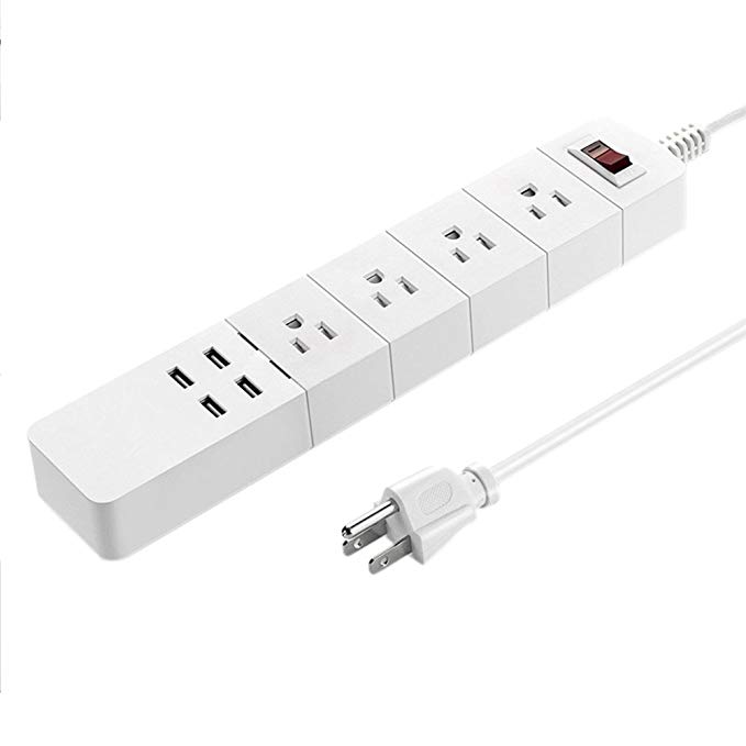 Renogy Multi Function Smart Power Strip 3A 15W Output with 4 Outlets 4 USB Ports and 6 Ft Power Cord Extension White for Home Office and Travelling