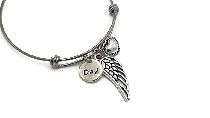Sympathy Gift, Loss of Father, Memorial Jewelry, Angel Wing, Loss of Dad, Hand Stamped Bangle Bracelet