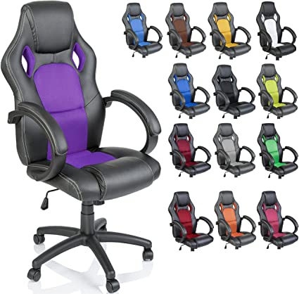 TRESKO Racing Style Faux Leather Office Chair Executive Chair Swivel Chair Purple, Padded armrests, Racer Gaming Chair with tilt Function and Nylon castors, Gas Lift SGS Tested