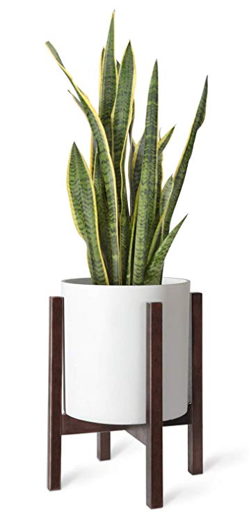 Mkono Plant Stand Mid Century Wood Flower Pot Holder Indoor Potted Rack Modern Home Decor, Up to 10 Inch Planter (Plant and Pot NOT Included), Dark Brown Square Leg