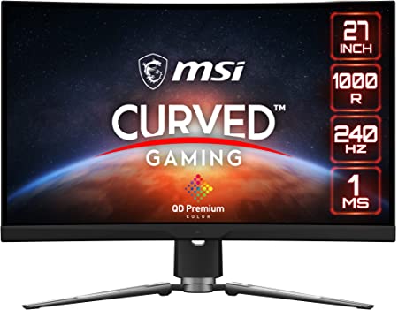 MSI MPG ARTYMIS 273CQRX-QD 27 Inch WQHD Curved Gaming Monitor - 1000R 2560 x 1440 VA Quantum Dot Panel, 240 Hz / 1ms, FreeSync Premium Pro, ΔE≤2 Colour Accuracy, DisplayHDR 400 - DP 1.2a, USB Type-C