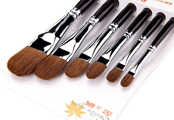 ARTIST PAINT BRUSHES - Professional 6PCS Red Sable (Weasel Hair) Long Handle, Filbert Paint Brush Set For Acrylic, Oil, Gouache and Watercolor Painting,Well-balance Birch Wooden Handle (102)