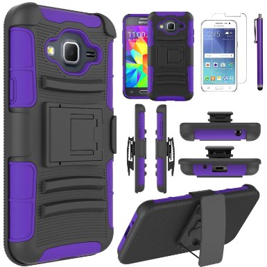 Galaxy J3 Case,EC™ Hybrid Holster Case, Dual Layers Armor Case with Kickstand and Locking Belt Swivel Clip for Samsung Galaxy J3 (Black/Purple)