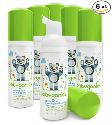 Babyganics Alcohol-Free Foaming Hand Sanitizer Fragrance Free On-The-Go 50 ml 169-Ounce Pump Bottle Pack of 6