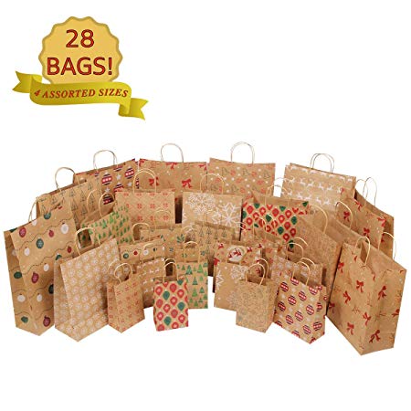MOMONI 28 Piece Premium Christmas Gift Bags- Variety Kraft Gift Bags Bulk Assortment Christmas Bags- Good for Xmas Party Favors, Goody Gift Bags Large, Holiday Treat Box and Presents