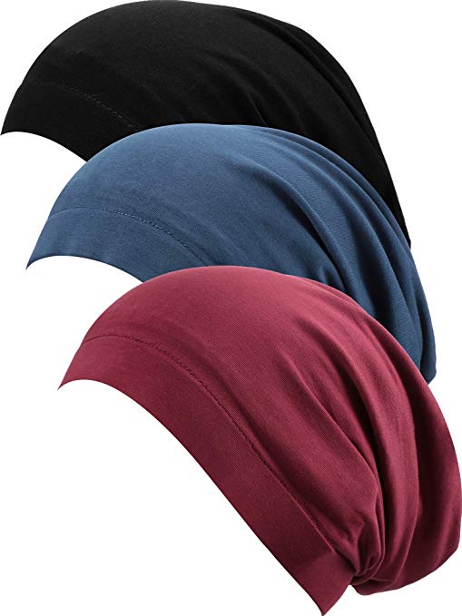 SATINIOR 3 Pieces Satin Lined Sleep Cap Hat Slouchy Beanie Slap Hat for Women