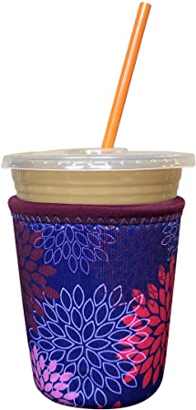 Koverz Neoprene Iced Coffee Java Sleeve - Insulator Sleeve for Cold Beverages, Neoprene Cup Holder - Compatible with Starbucks & McDonald's Coffee - Small Midnight Mums