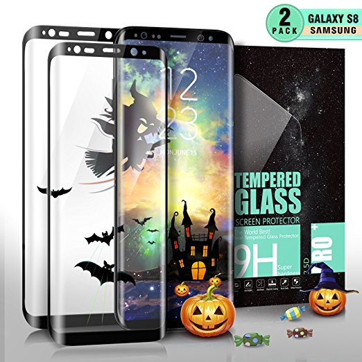 DANTENG Galaxy S8 Screen Protector, Full Screen Coverage (2 Pack) Ultra HD Clear Scratch Resistant Tempered Glass Screen Protector for Galaxy S8 - Black