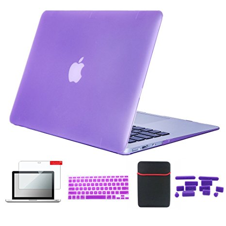 Se7enline Macbook Air Cases 13 Hard Shell Case Cover for 13 inch Macbook Air A1369, A1466 with Soft Sleeve Bag, Silicone Keyboard Cover, Clear LCD Screen Protector, Dust plug (5 items) Light Purple
