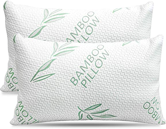 King Size 2 Pack Bamboo Pillow – Bed Pillows for Sleeping, Adjustable with Shredded Memory Foam – Back, Stomach, Side Sleeper, Removable Cover, Cooling Hotel Down Alternative, King (Pack of 2)