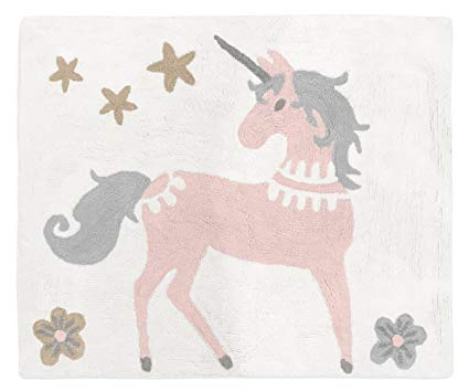 Sweet JoJo Designs Pink, Grey and Gold Accent Floor Rug Or Bath Mat for Unicorn Collection