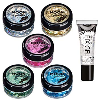 Holographic Chunky Glitter by Moon Glitter – 100% Cosmetic Glitter for Face, Body, Nails, Hair and Lips - 0.10oz - Set of 5 colours