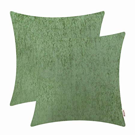 BRAWARM Comfy Throw Pillow Covers Cases for Couch Sofa Bed Solid Soft Chenille Striped Cushion Covers Cozy Textured Pillowcase Both Sides for Home Decoration 18 X 18 Inches Forest Green Pack of 2