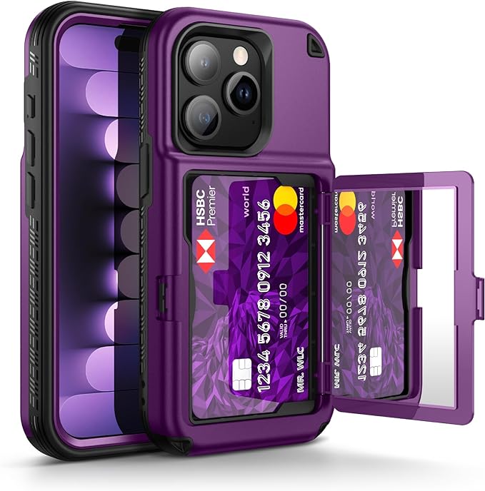 WeLoveCase for iPhone 15 Pro Wallet Case with Card Holder, Built-in Hidden Mirror, with Shockproof Heavy Duty Protection Phone Case for iPhone 15 Pro, 6.1", Purple