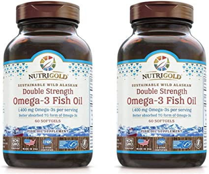 NutriGold Double Strength Omega-3 Gold 70% Omega-3s in Bioavailable Triglyceride Form (60 Softgels) Pack of 2