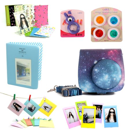 CAIUL 7 in 1 Fujifilm Instax Mini 8/8  Camera Accessories Bundles (Galaxy Starry Sky Mini 8 Case/ Mini Album/ Close-up Selfie Lens/ 4 Colors Close-up Lens/Wall Hang Frames/Film Frame/Film Stickers)