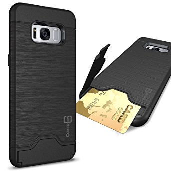 CoverON SecureCard Series Case for Samsung Galaxy S8 Plus, Credit Card Holder Hybrid Phone Cover with Faux Brushed Metal Design - Black