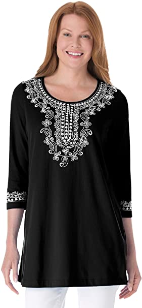 Woman Within Women's Plus Size Embroidered Knit Tunic