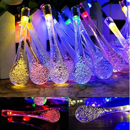 Goodia multi color 4.8M 20 LED Icicle Lights Solar Powered Raindrop Garden String Fairy Lights/ LED Waterproof Decorative Lights for Outdoor, Garden, Patio, Christmas, Xmas Tree, Holiday Party