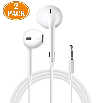 nimachan Earphones/Earbuds/Headphones 2Pack with Microphone Stereo for Apple iPhone SE/5S/5C/5/6/6S Plus and More Android Smartphones (White)