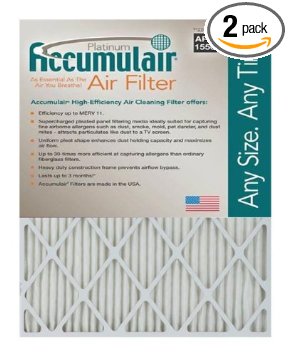Accumulair Platinum 16x30x1 (15.5x29.5) MERV 11 Air Filter/Furnace Filters (2 pack)
