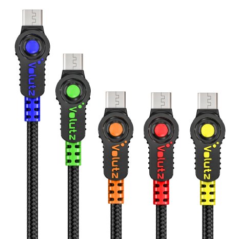 Volutz Equilibrium Series Nylon Braided Micro-USB to USB Cable - Assorted Lengths (10 Feet, 6.5 Feet, 3X 3.3 Feet), Pack of 5