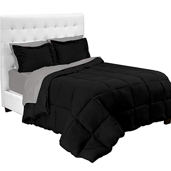 Bare Home 7-Piece Bed-In-A-Bag - California King (Comforter Set: Black, Sheet Set: Light Grey)