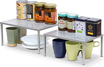 SimpleHoueware Expandable Stackable Kitchen Cabinet and Counter Shelf Organizer, Silver