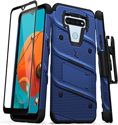 ZIZO Bolt Series for LG K51 / LG Reflect Case with Screen Protector Kickstand Holster Lanyard - Blue & Black