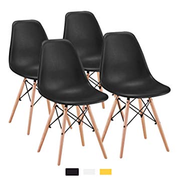 YEEFY Dining Chairs Modern Style Dining Chair Plastic Chair, Set of 4(Black)