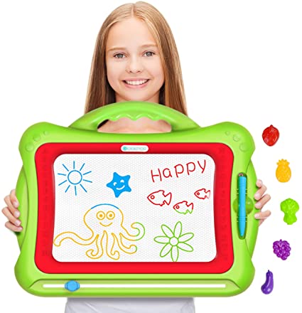 Geekper Magnetic Drawing Board for Kids, 13×16 inch - Doodle Board for Toddlers with 5 Stamps & Magnet Pen, Colorful Erasable Magnet Writing Sketching Pad, Great Gifts for Boys and Girls, Green