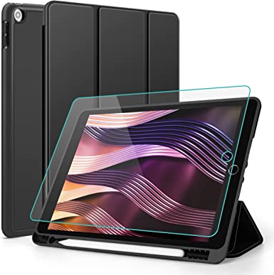 XCSOURCE Case for iPad 9th Generation 2021/ 8th Generation 2020/ 7th Generation 2019, Tempered Glass Screen Protector   Slim Stand Soft Back Shell Smart Cover Case for iPad 10.2 inch, Auto Wake/Sleep