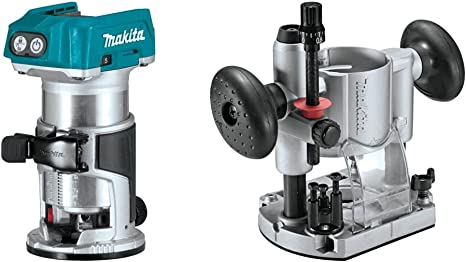 Makita XTR01Z 18V LXT Lithium-Ion Brushless Cordless Compact Router & 196094-2 Compact Router Plunge Base