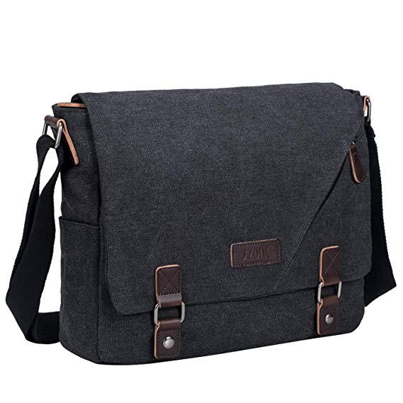 S-ZONE Vintage Canvas Messenger Bag School Satchel Shoulder Bag for 14 inch Laptop Business Crossbody Bag