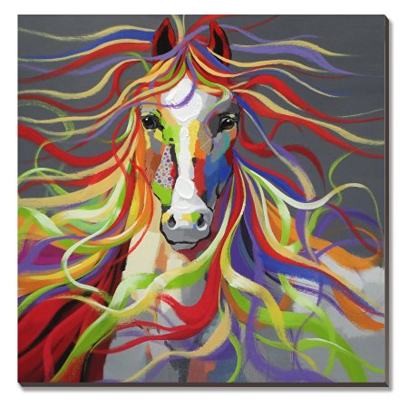 cubism Horse Oil Painting on Canvas 30x30inch Colorful Wild Animal Modern Wall Art Home Decoration for Bed Room,Stretched- Ready to hang!