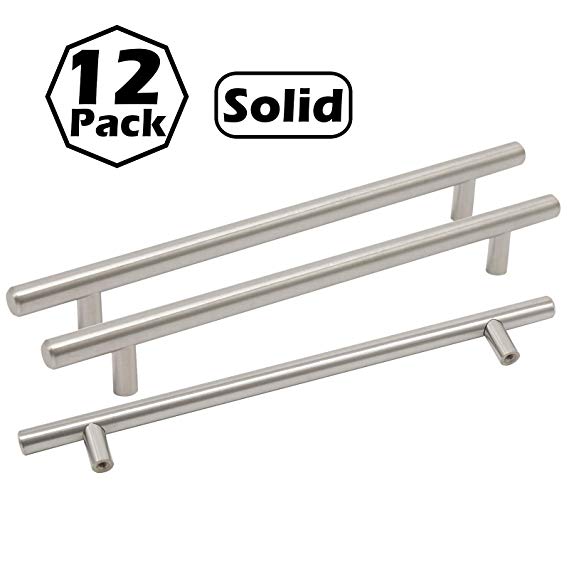 Gobrico T-bar Solid Kitchen Cabinet Handles Pulls Drawer Knobs 7-1/2"(192mm) Hole Centers, 10"(256mm) Overall Length,Brushed Satin Nickel Finished-12Pack