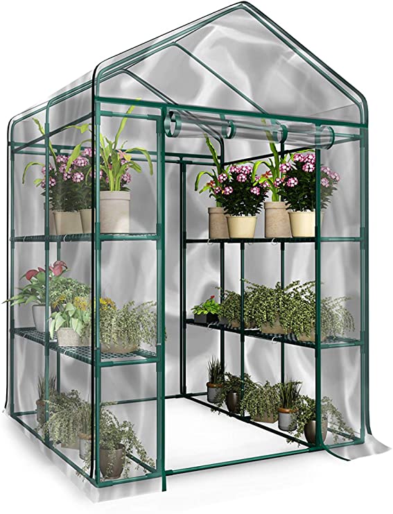 Home-Complete Walk-In Greenhouse-Indoor Outdoor with 8 Shelves, Green