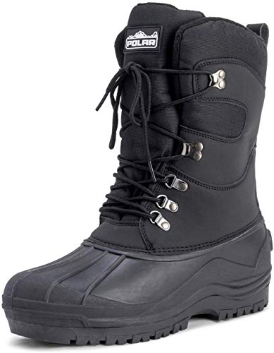 Polar Mens Tall Nylon Mesh with Overlay Duck Waterproof Sole Lace Up Winter Snow Boots