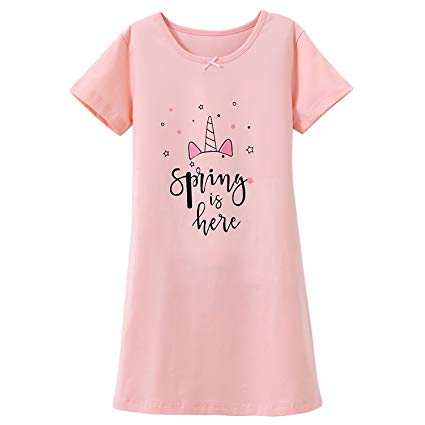 BLOMDE Girls' Floral Nightgown Flower Printing Sleepwear Cotton Sleep Shirts for 3-12 Years