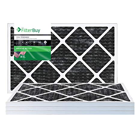 FilterBuy Allergen Odor Eliminator 14x20x1 MERV 8 Pleated AC Furnace Air Filter with Activated Carbon - Pack of 4 - 14x20x1