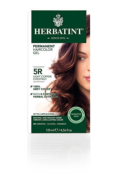 Herbatint Permanent Herbal Haircolor Gel, Light Copper Chestnut 5 R, 4.56-Ounces