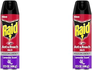 Raid Ant & Roach Killer Spray for Listed Bugs, Keeps Killing for Weeks, Lavender Scent, 17.5 oz (Pack of 2)