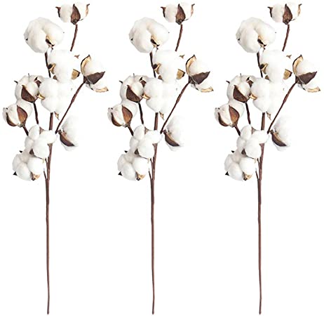 Szsrcywd 3 PCS Cotton Stem,10 Bolls Artificial Cotton Flowers,21 Inches Cotton Stems for Home Wedding Decor,Bouquet,Farmhouse Decoration