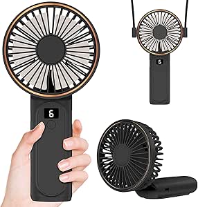 Handheld Fan, Portable Fan, 4000mAh Rechargeable Personal Fan, 180° Foldable Mini Desk Fan with 6 Wind Speed, LCD Digital Display, Lanyard as Neck Fan, Ultra Quiet, Pocket Size for Indoor Outdoor