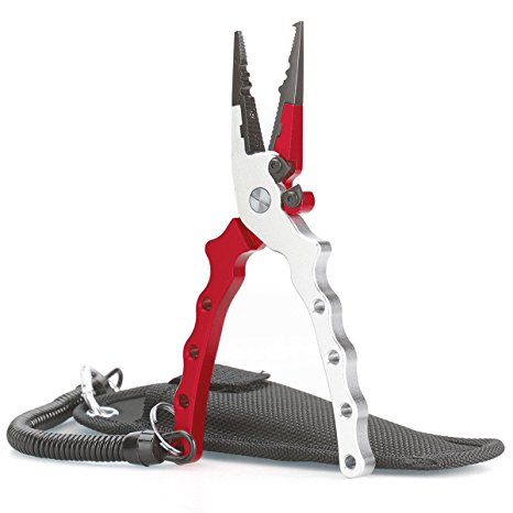 Ticoze Fishing Pliers Aluminum with Lanyard - Sheath and Braid Cutter for Saltwater and Freshwater