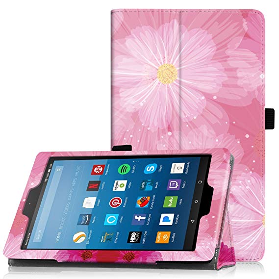 Famavala Folio Case Cover with Auto Wake/Sleep for 8" Fire HD 8 [ 8th Generation 2018 / 7th Generation 2017 ] Tablet (Flower)