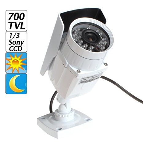 ePathChina®1/3" Sony Effio-E Color CCD 700TVL High Resolution IR Weatherproof CCTV Camera, White Bullet Day&Night IR LEDs CCTV Survillance Camera Coming with OSD Menu Function for Indoor/Outdoor Security Surveillance