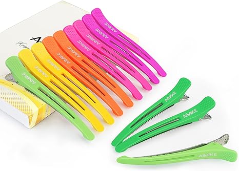 AIMIKE 12 Sectioning Hair Clips,Professional Hair Clips for Styling,Non Slip No-Trace Hairdresser Clips with Silicone Band,Salon and Home Crocodile Clips for Hairdresser, Women,Men- Neon Color 10.9cm