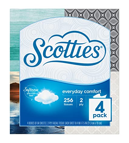 Scotties Everyday Comfort Facial Tissues, 64 Tissues per Box, 4 Pack